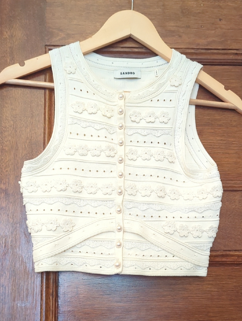 NWT Sandro Propriano Knit Cropped Tank | Cream Ivory | Size XS - Picture 2 of 5